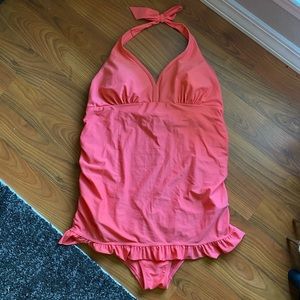 Jessica Simpson pink ruffle maternity one piece swimsuit Size XL